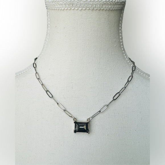 Silver Plated Flat Paperclip Chain with Black Diamond Glass Crystal Rectangular - Picture 6 of 6